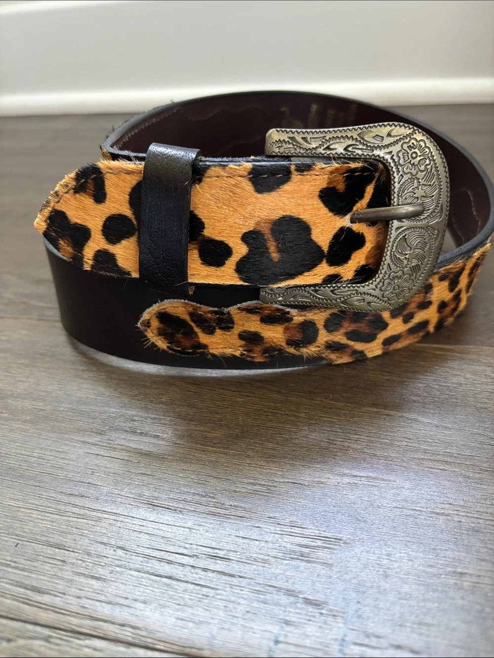 American Bison Genuine Leather,hair hide/leopard print,bronze/brass,Western